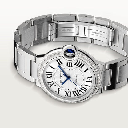 Unworn Cartier Ballon Bleu de Cartier, Stainless Steel and Diamonds, 36mm, Ref# W4BB0024, box and papers