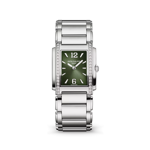 Patek Philippe Twenty~4 Quartz Ladies Watch, Stainless Steel with 36 Diamond (~0.42 ct), 25.1 x 30 mm, Ref# 4910/1200A-011