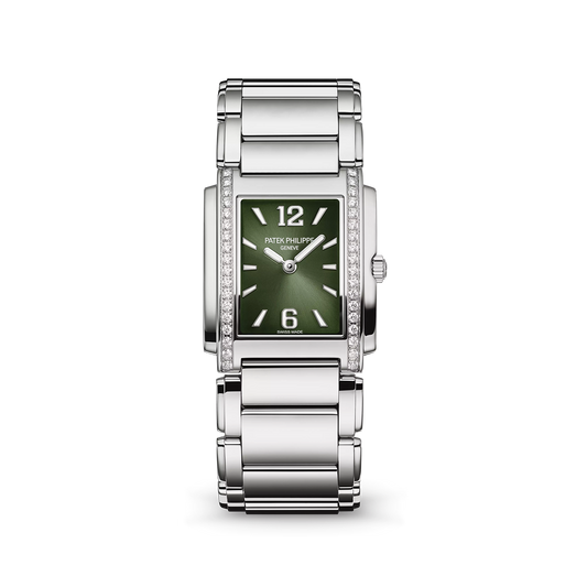 Patek Philippe Twenty~4 Quartz Ladies Watch, Stainless Steel with 36 Diamond (~0.42 ct), 25.1 x 30 mm, Ref# 4910/1200A-011