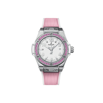 Unworn Hublot Big Bang One Click Joyful Steel Pink 33, 485.SP.2210.RX.1233, box and papers