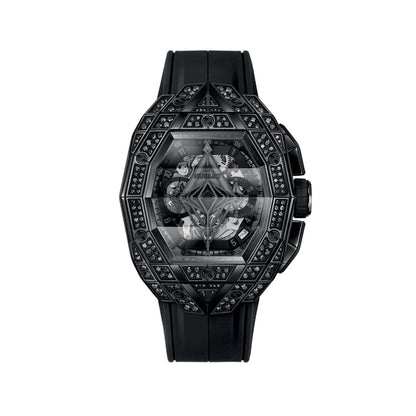 Unworn Hublot Spirit of Big Bang Sang Bleu All Black Pavé 42, 648.CX.0114.RX.1600.MXM24, box and papers