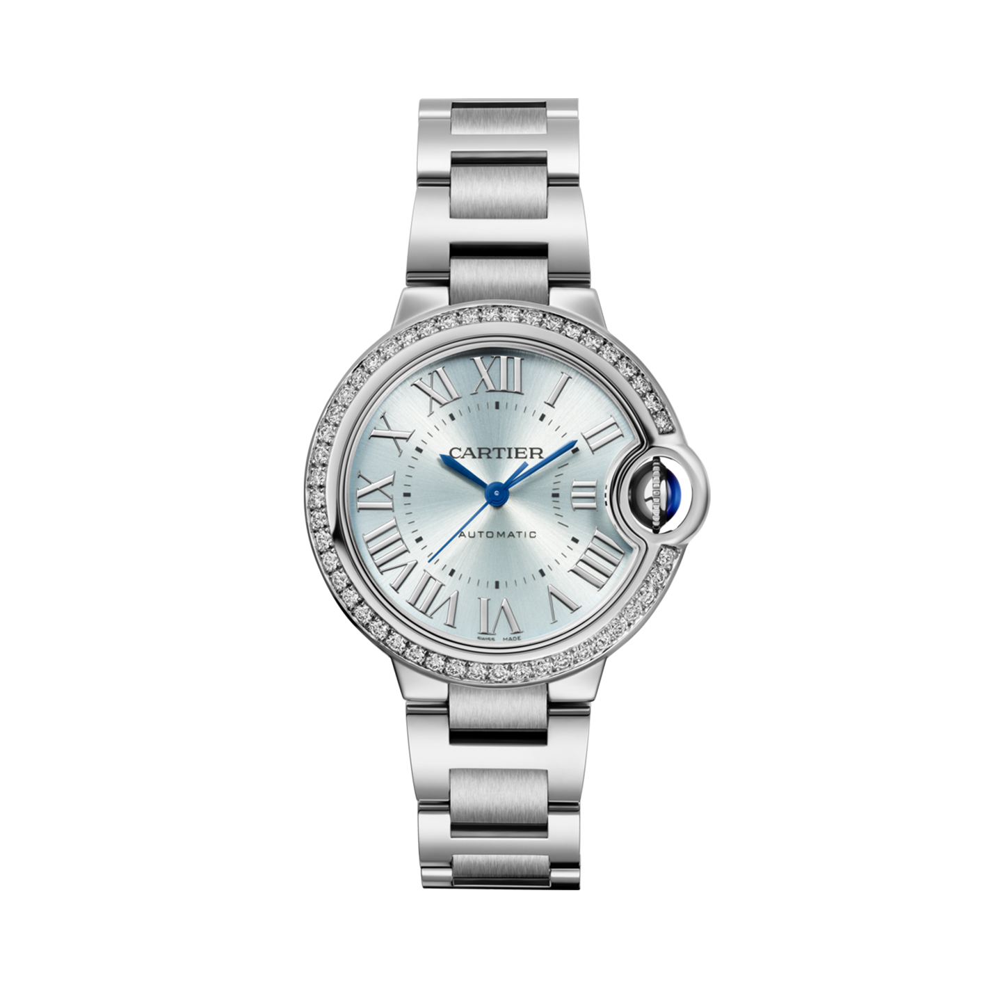 Unworn Cartier Ballon Bleu de Cartier, Stainless Steel and Diamonds, 33mm, Ref# W4BB0028, box and papers