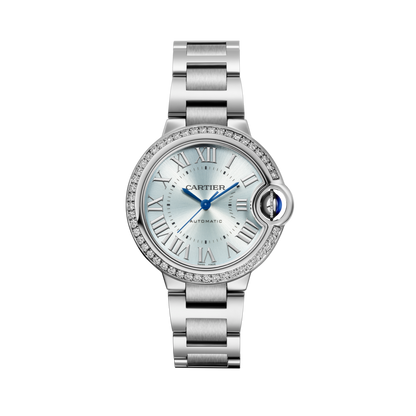 Unworn Cartier Ballon Bleu de Cartier, Stainless Steel and Diamonds, 33mm, Ref# W4BB0028, box and papers