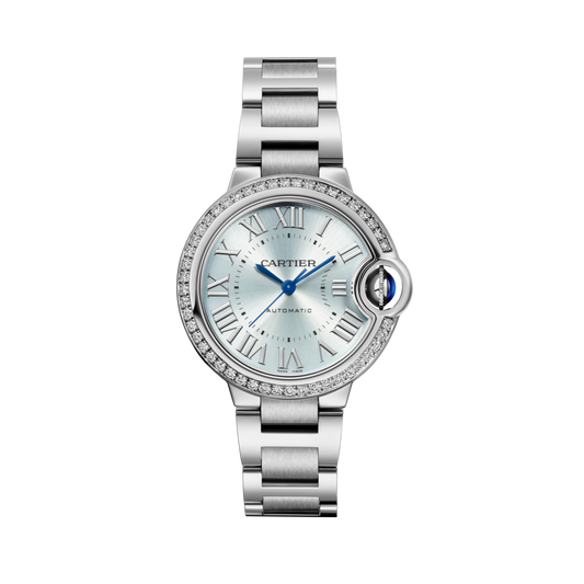 Unworn Cartier Ballon Bleu de Cartier, Stainless Steel and Diamonds, 33mm, Ref# W4BB0028, box and papers