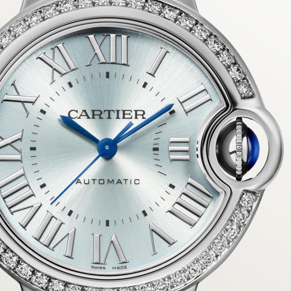 Unworn Cartier Ballon Bleu de Cartier, Stainless Steel and Diamonds, 33mm, Ref# W4BB0028, box and papers