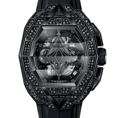 Unworn Hublot Spirit of Big Bang Sang Bleu All Black Pavé 42, 648.CX.0114.RX.1600.MXM24, box and papers