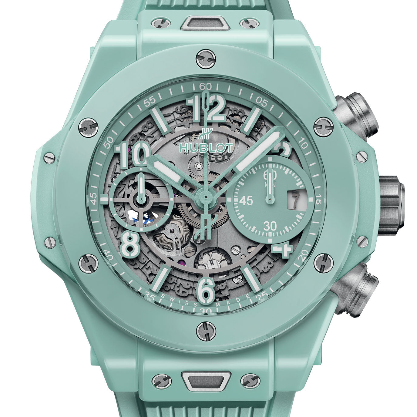 Unworn Hublot Big Bang Unico Mint Green Ceramic 42, 441.GS.5221.RX, box and papers