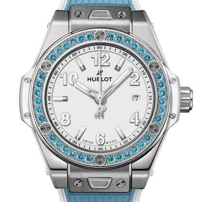 Unworn Hublot Big Bang One Click Joyful Steel Sky Blue 33, 485.SL.2210.RX.1207, box and papers