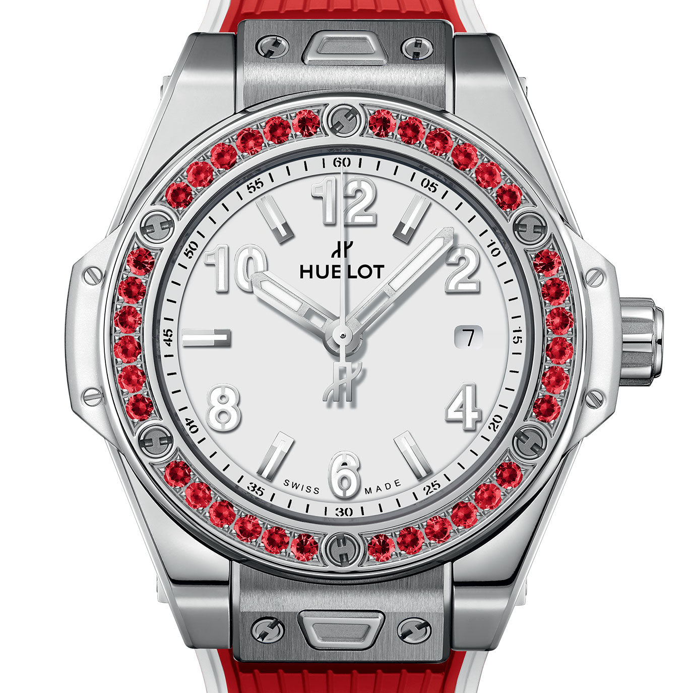 Unworn Hublot Big Bang One Click Joyful Steel Red 33, 485.SR.2210.RX.1213, box and papers