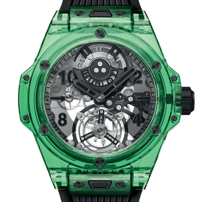 Unworn Hublot Big Bang Tourbillon Automatic Green SAXEM 44, 429.JG.0110.RT, box and papers