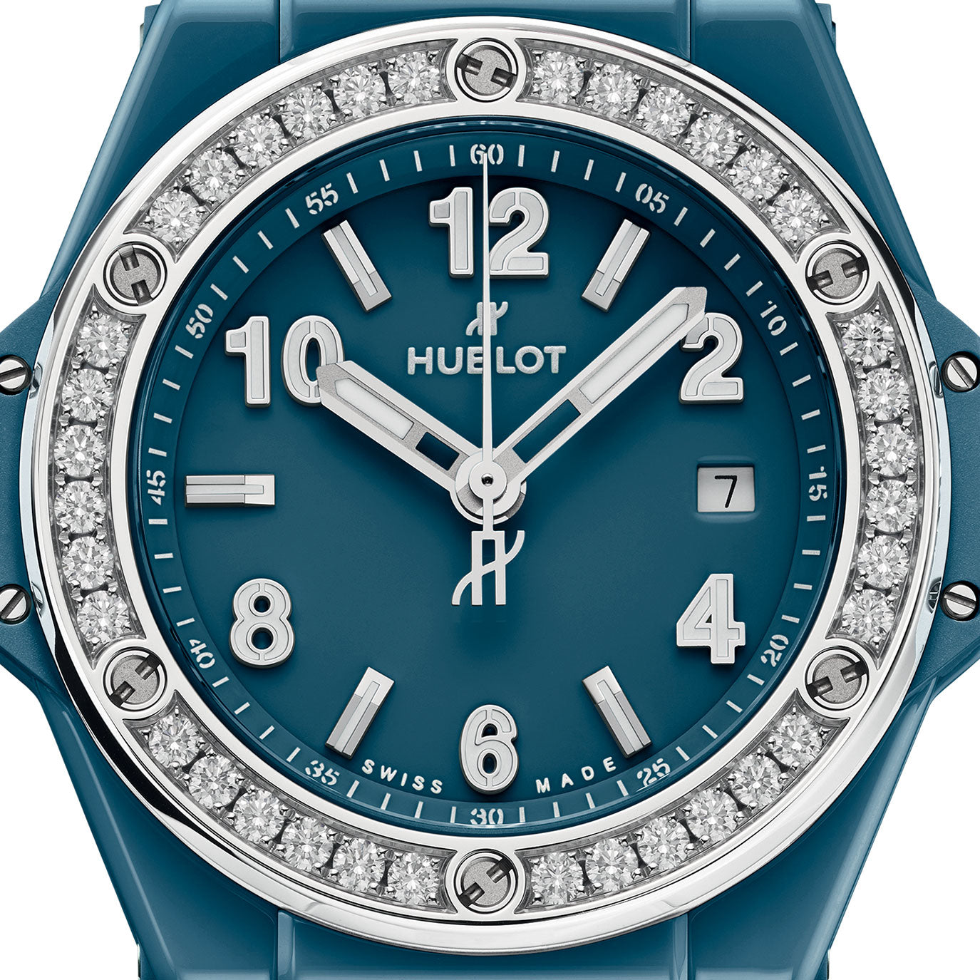 Unworn Hublot Big Bang One Click Petrol Blue Ceramic Diamonds 33, 485.ES.5171.RX.1204, box and papers