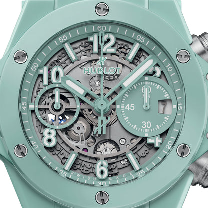 Unworn Hublot Big Bang Unico Mint Green Ceramic 42, 441.GS.5221.RX, box and papers