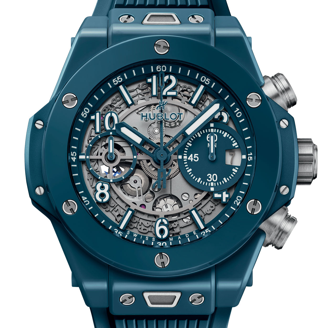 Unworn Hublot Big Bang Unico Petrol Blue Ceramic 42, 441.ES.5121.RX, box and papers