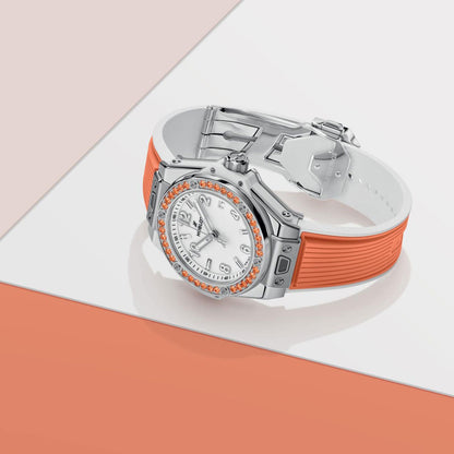 Unworn Hublot Big Bang One Click Joyful Steel Orange 33, 485.SO.2210.RX.1206, box and papers