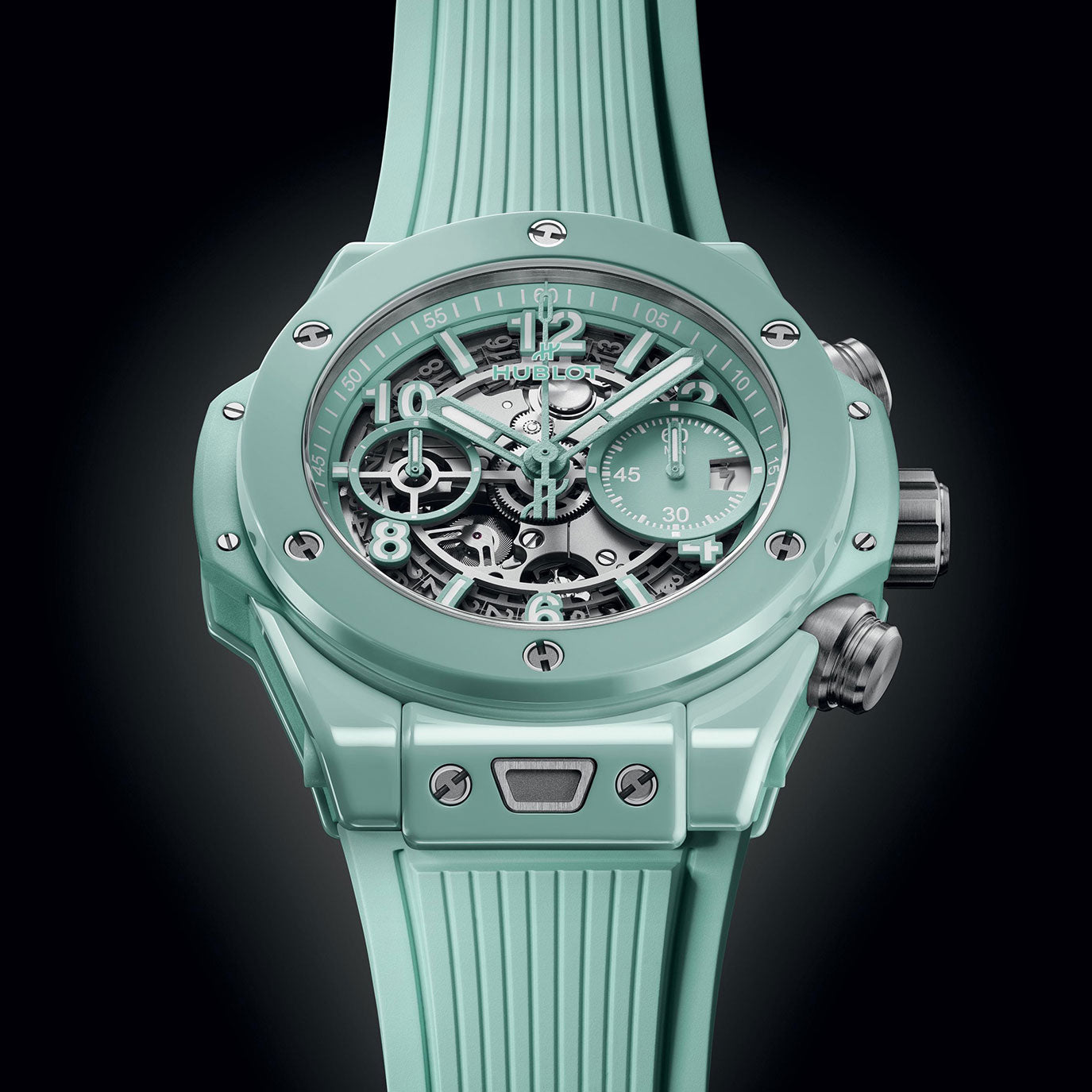 Unworn Hublot Big Bang Unico Mint Green Ceramic 42, 441.GS.5221.RX, box and papers