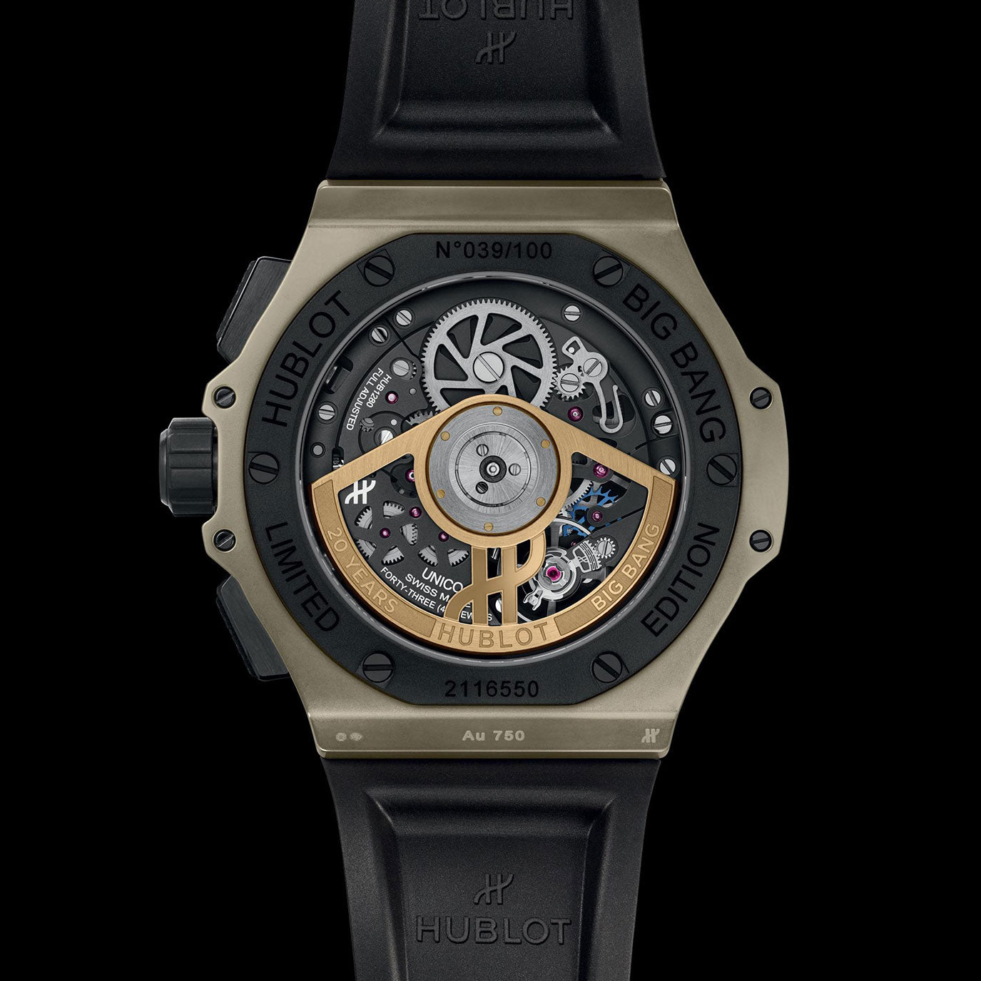 Unworn Hublot Big Bang 20th Anniversary Full Magic Gold 43, 431.MX.1330.RX, box and papers