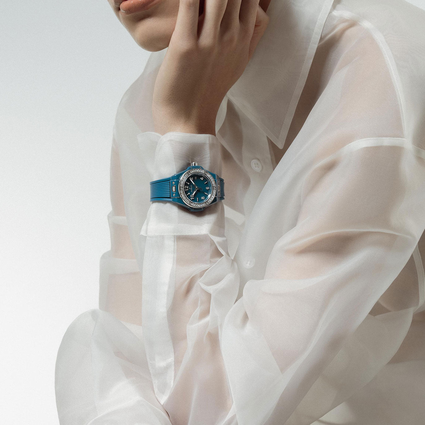 Unworn Hublot Big Bang One Click Petrol Blue Ceramic Diamonds 33, 485.ES.5171.RX.1204, box and papers