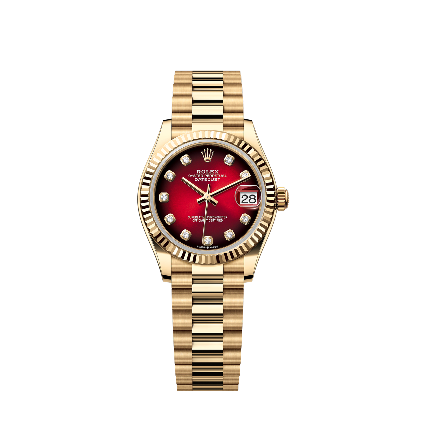 Unworn 2025, Rolex Datejust 31, 18k Yellow Gold, Diamonds, Ref# 278278-0049, box and papers