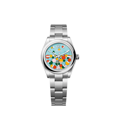 Rolex Oyster Perpetual 31, Turquoise blue, Celebration motif, Oystersteel, 31mm, Ref# 277200-0010