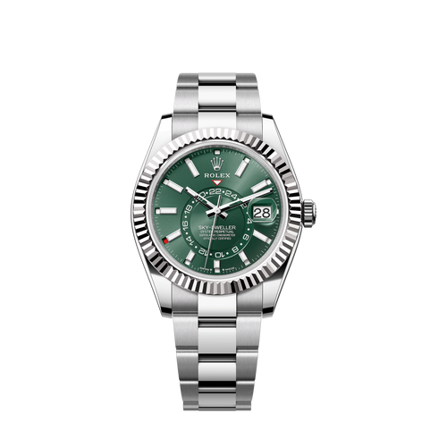 Rolex Sky-Dweller, 42mm, Oystersteel and 18k White Gold, Green, Oyster, Ref# 336934-0001