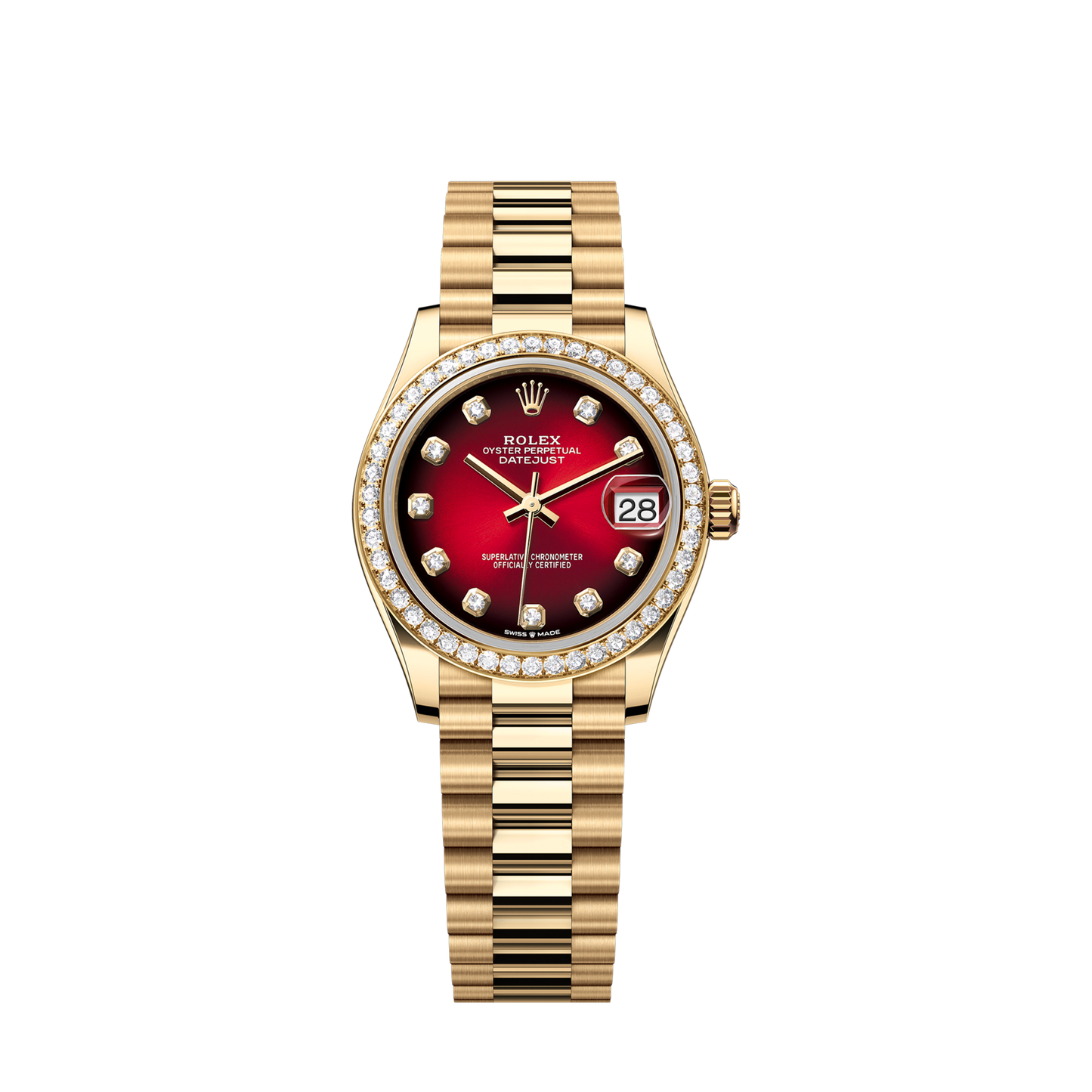 Unworn 2025, Rolex Datejust 31, 18k Yellow Gold, Diamond, Ref# 278288rbr-0041, box and papers