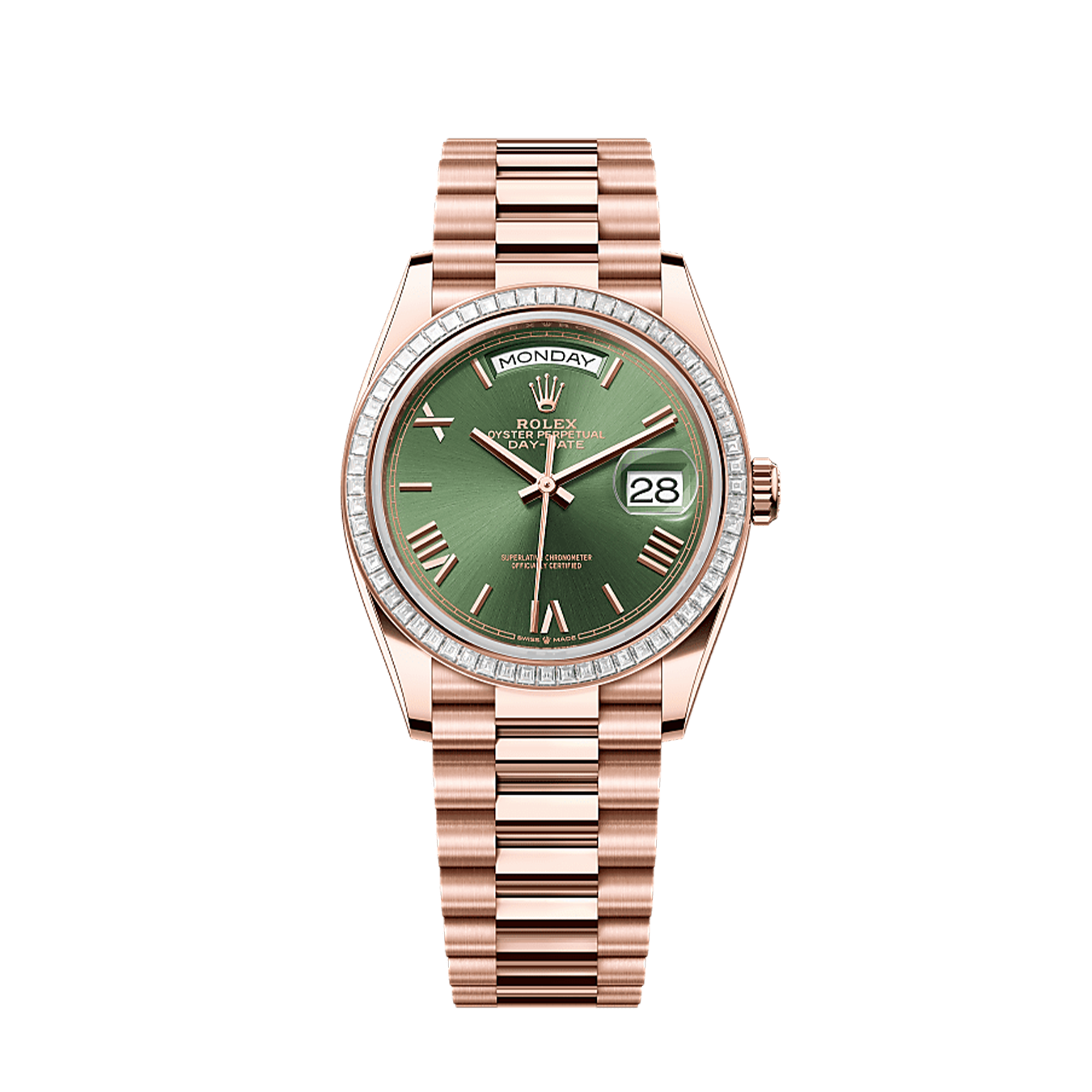 Unworn 2025, Rolex Day-Date 36, 18k Everose Gold and Diamond-set, 36mm, Ref# 128395tbr-0033, box and papers