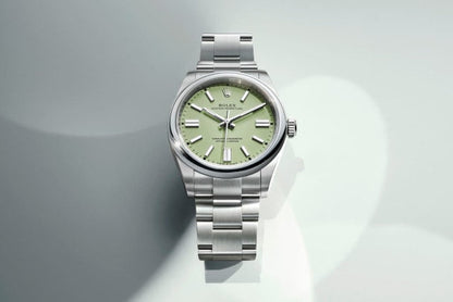 Unworn 2025, Rolex Oyster Perpetual, Oystersteel, 31mm, Pistachio-green dial, Domed Oyster, Ref# 277200-0012, box and papers
