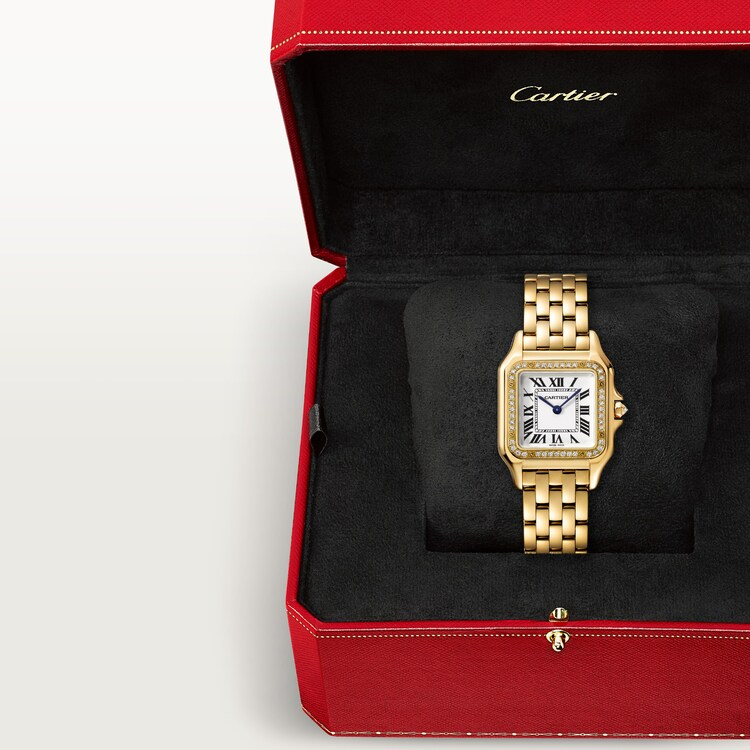 Unworn Cartier Panthère de Cartier Medium, 18k Yellow Gold, Diamonds, 27mm x 36mm, Ref# WJPN0016, box and papers