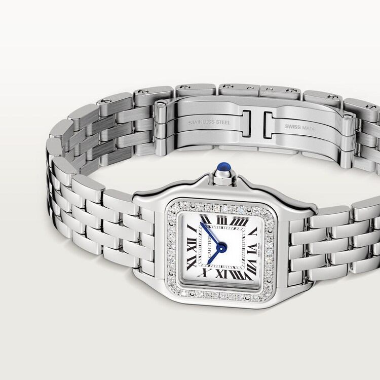 Unworn Cartier Panthère de Cartier Small, Stainless Steel, Diamonds, 23mm x 30mm, Ref# W4PN0016, box and papers