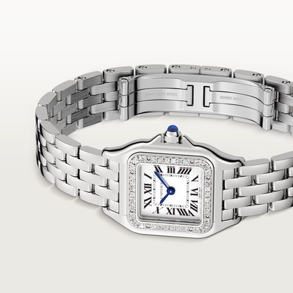 Unworn Cartier Panthère de Cartier Small, Stainless Steel, Diamonds, 23mm x 30mm, Ref# W4PN0016, box and papers