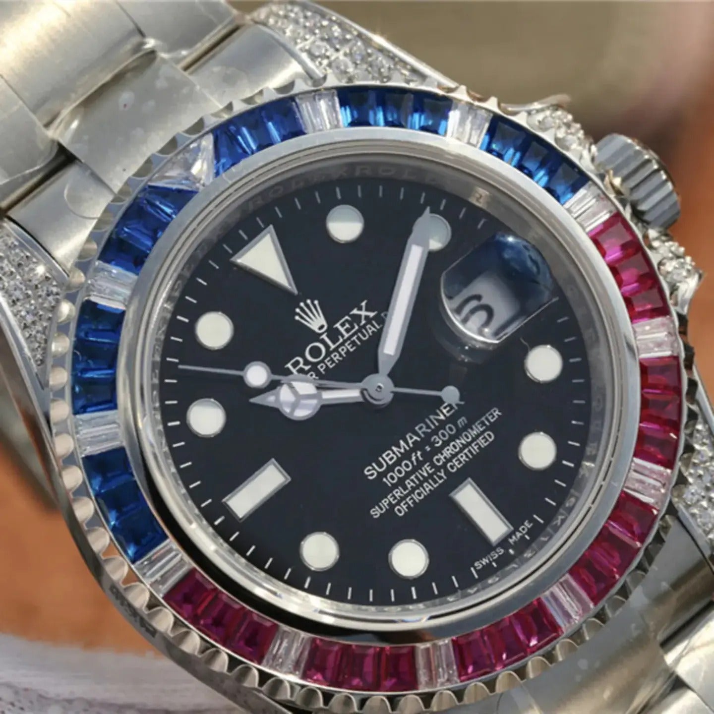 Rolex Submariner Silver Blue/Red Diamond, 40mm