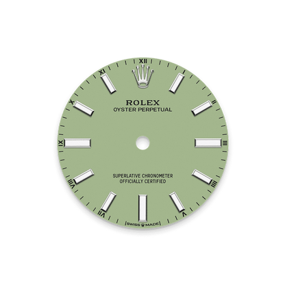 Unworn 2025, Rolex Oyster Perpetual, Oystersteel, 34mm, Pistachio-green dial, Domed Oyster, Ref# 124200-0006, box and papers