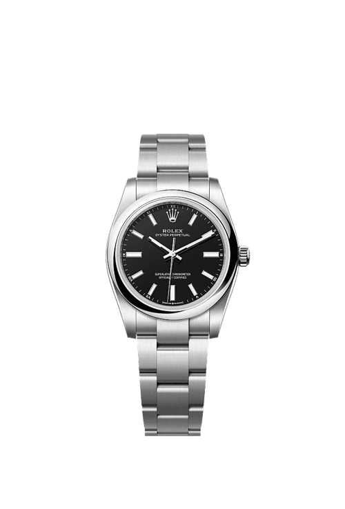 Unworn 2025, Rolex Oyster Perpetual, Oystersteel, 34mm, Black dial, Domed Oyster, Ref# 124200-0010, box and papers