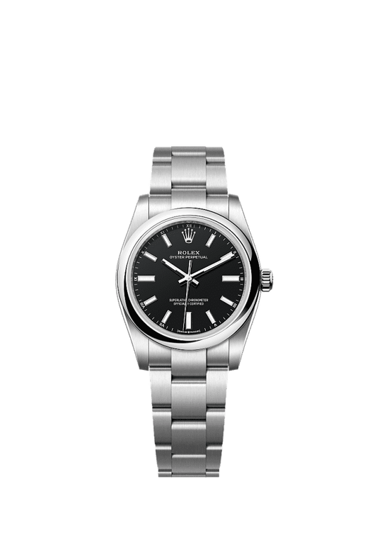 Unworn 2025, Rolex Oyster Perpetual, Oystersteel, 34mm, Black dial, Domed Oyster, Ref# 124200-0010, box and papers