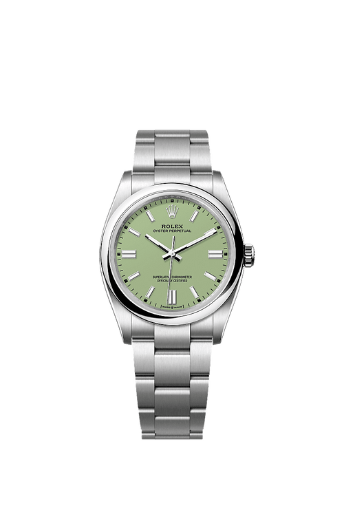 Unworn 2025, Rolex Oyster Perpetual, Oystersteel 36mm, Pistachio-green dial, Domed Oyster, Ref# 126000-0011, box and papers
