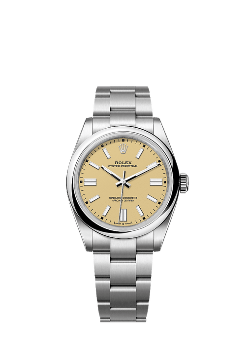 Unworn 2025, Rolex Oyster Perpetual, Oystersteel 41mm, Beige dial, Domed Oyster, Ref# 134300-0007, box and papers