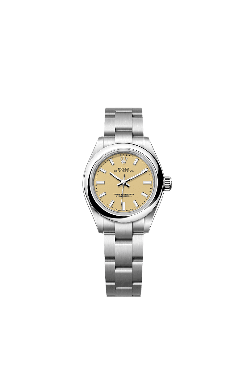 Unworn 2025, Rolex Oyster Perpetual, Oystersteel, 28mm, Beige dial, Domed Oyster, Ref# 276200-0007, box and papers