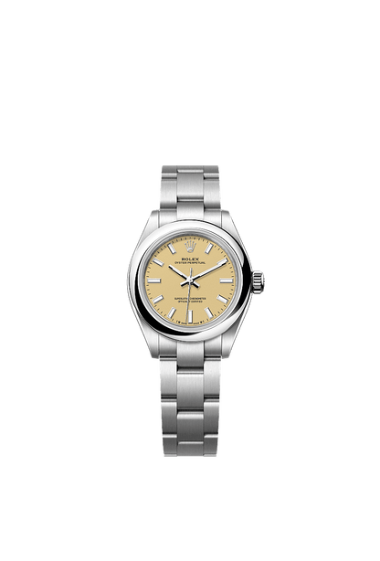 Unworn 2025, Rolex Oyster Perpetual, Oystersteel, 28mm, Beige dial, Domed Oyster, Ref# 276200-0007, box and papers