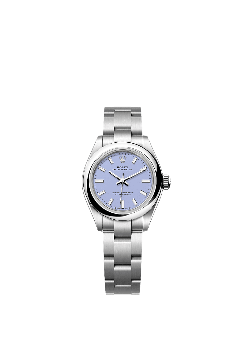 Unworn 2025, Rolex Oyster Perpetual, Oystersteel, 28mm, Lavender dial, Domed Oyster, Ref# 276200-0008, box and papers