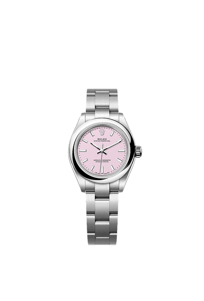 Unworn 2025, Rolex Oyster Perpetual, Oystersteel, 28mm, Candy pink dial, Domed Oyster, Ref# 276200-0009, box and papers
