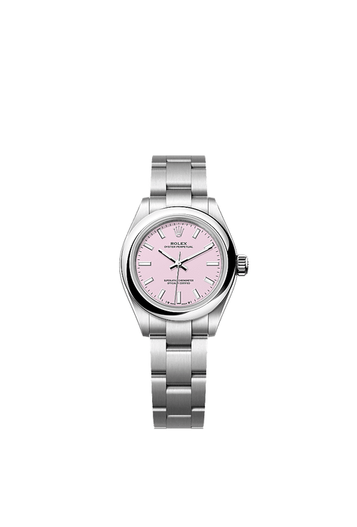Unworn 2025, Rolex Oyster Perpetual, Oystersteel, 28mm, Candy pink dial, Domed Oyster, Ref# 276200-0009, box and papers
