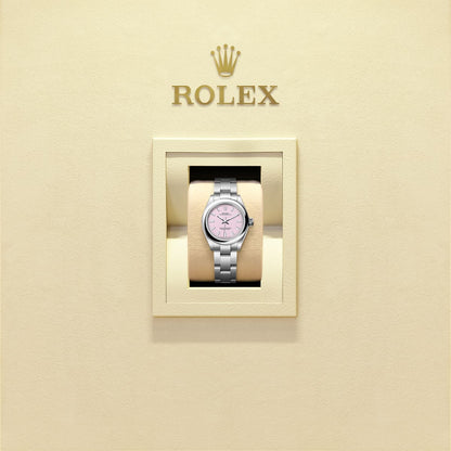 Unworn 2025, Rolex Oyster Perpetual, Oystersteel, 28mm, Candy pink dial, Domed Oyster, Ref# 276200-0009, box and papers