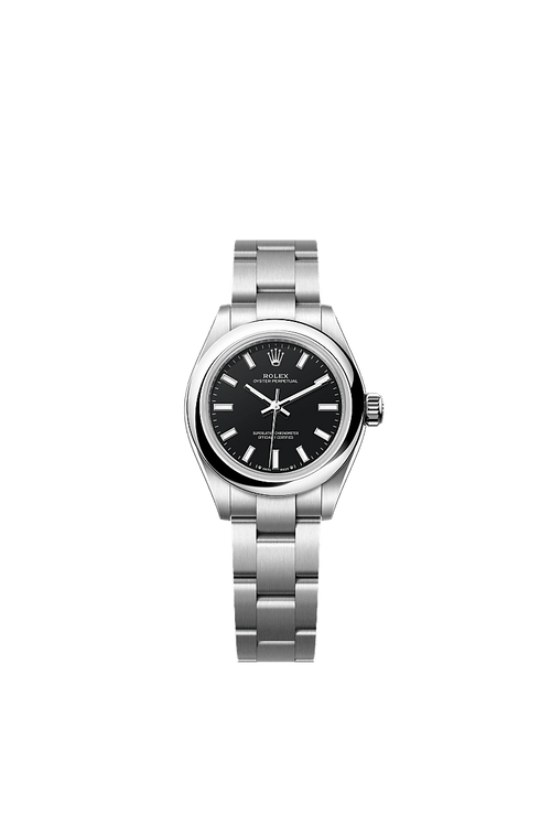 Unworn 2025, Rolex Oyster Perpetual, Oystersteel, 28mm, Black dial, Domed Oyster, Ref# 276200-0010, box and papers