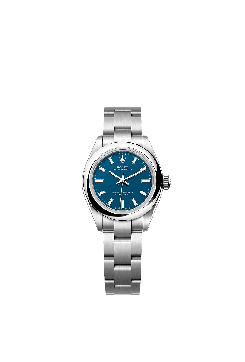 Unworn 2025, Rolex Oyster Perpetual, Oystersteel, 28mm, Blue dial, Domed Oyster, Ref# 276200-0011, box and papers