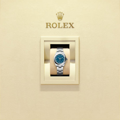 Unworn 2025, Rolex Oyster Perpetual, Oystersteel, 28mm, Blue dial, Domed Oyster, Ref# 276200-0011, box and papers