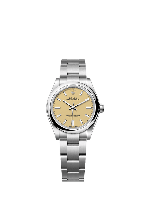 Unworn 2025, Rolex Oyster Perpetual, Oystersteel, 31mm, Beige dial, Domed Oyster, Ref# 277200-0013, box and papers