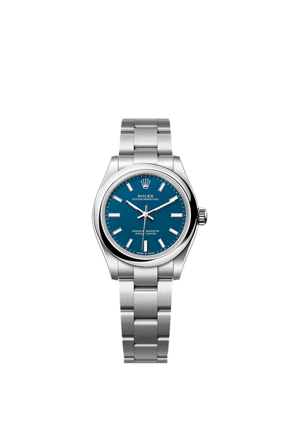 Unworn 2025, Rolex Oyster Perpetual, Oystersteel, 31mm, Blue dial, Domed Oyster, Ref# 277200-0017, box and papers