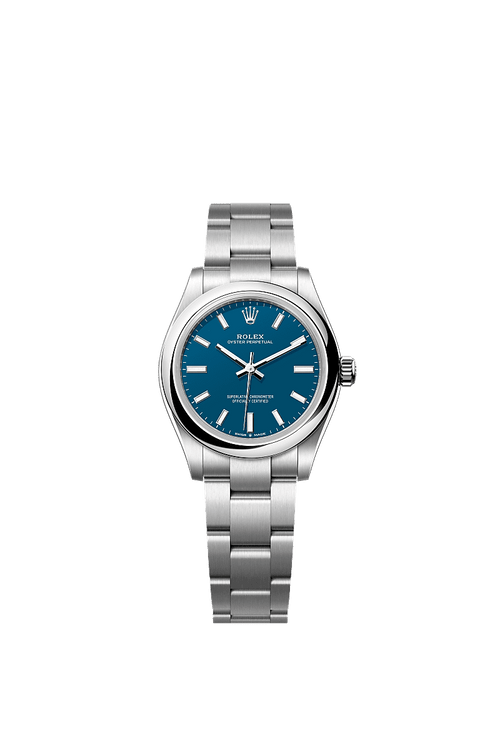 Unworn 2025, Rolex Oyster Perpetual, Oystersteel, 31mm, Blue dial, Domed Oyster, Ref# 277200-0017, box and papers