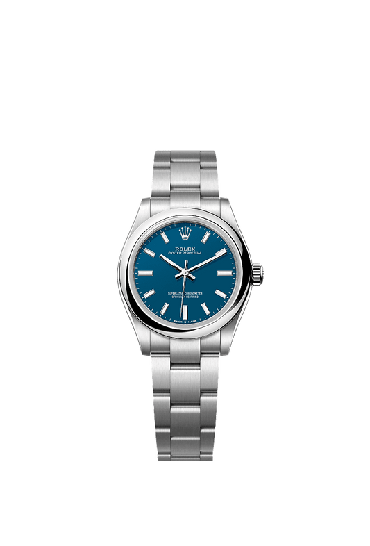 Unworn 2025, Rolex Oyster Perpetual, Oystersteel, 31mm, Blue dial, Domed Oyster, Ref# 277200-0017, box and papers