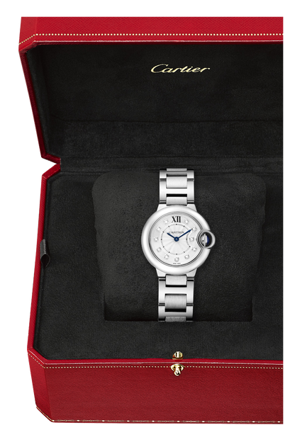 Unworn Cartier Ballon Bleu de Cartier, Stainless Steel and Diamonds, 28mm, Ref# W4BB0029, box and papers